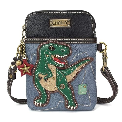 Chala Handbags T-Rex Cellphone Crossbody Handbag - Convertible Strap Blue 5" x 7.5" x 1"
