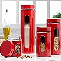 Quality Modern Red Stainless Steel Canister Set for Kitchen Counter with Glass Window & Airtight Lid - Food Storage Containers with Lids Airtight…