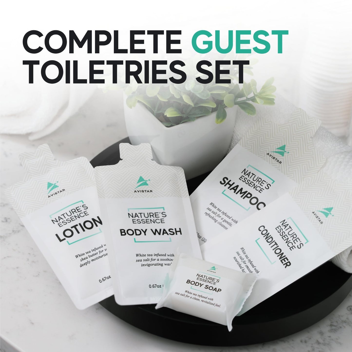 100 Hotel Soap & Bulk Toiletries Packets - Travel Essentials for BnB Hosts & Guests - Hotel Shampoo & Conditioner Supplies for Guests, Hotel