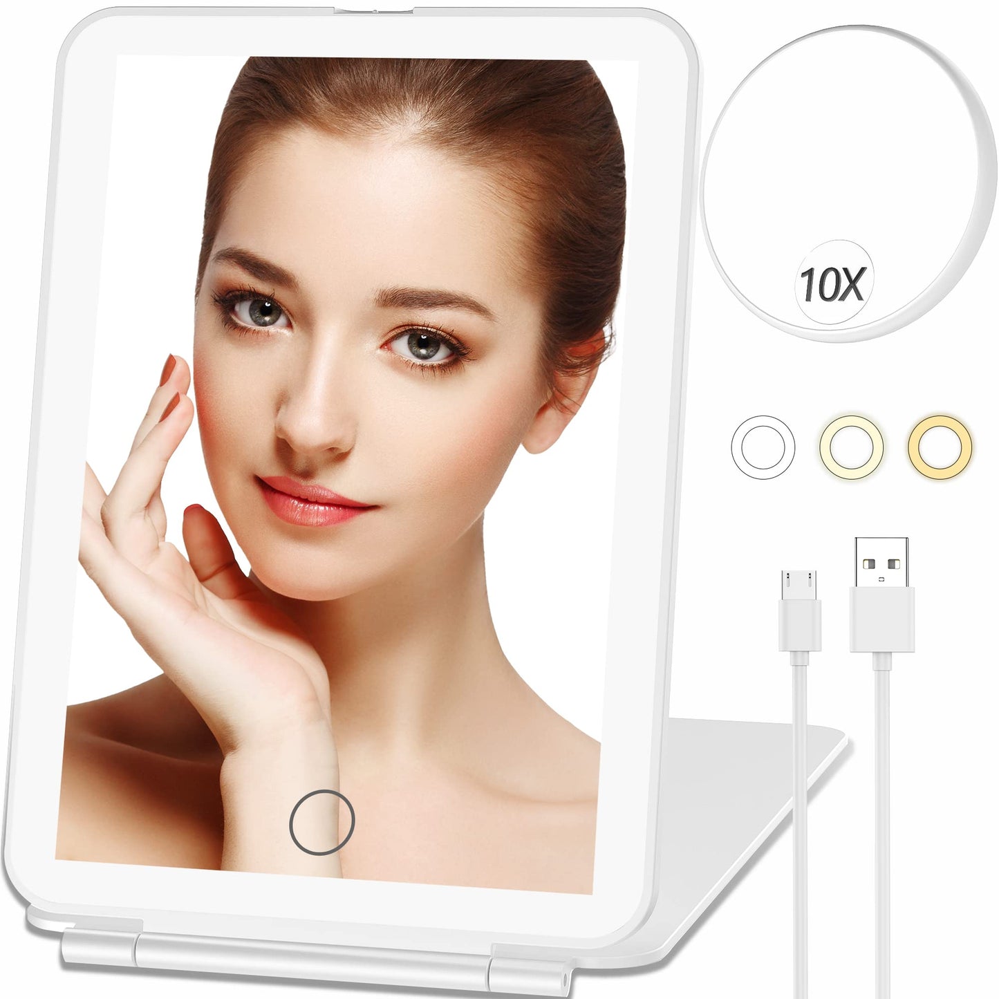 Mecion Makeup Vanity Mirror with 80 LED Lights, Rechargeable 2500mAh Batteries, Travel LED Compact Light Up Mirror with 3 Color Lights, Travel