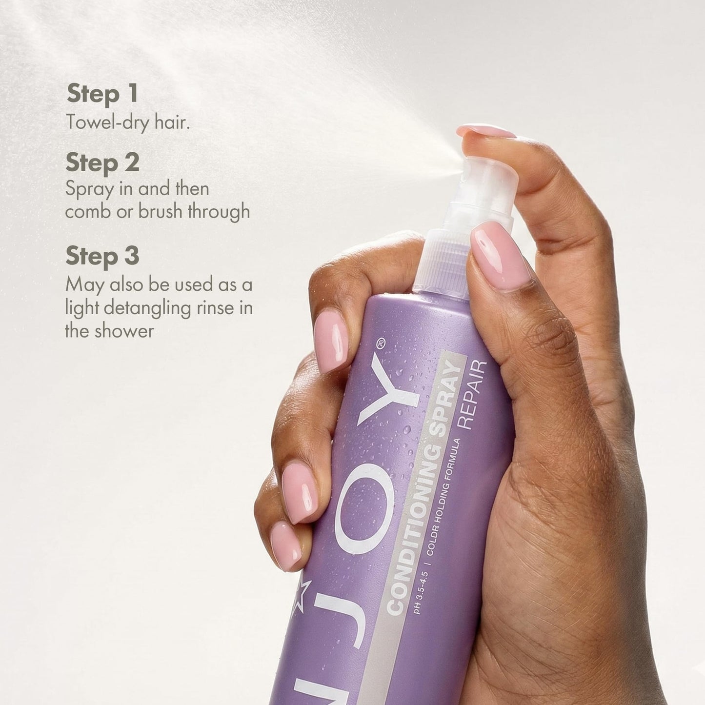 Enjoy Conditioning Spray, Leave-In Detangler, Hydrating and Strengthening Mist for All Hair Types, Frizz Control and Styling Reactivator, pH 3.5-4.5