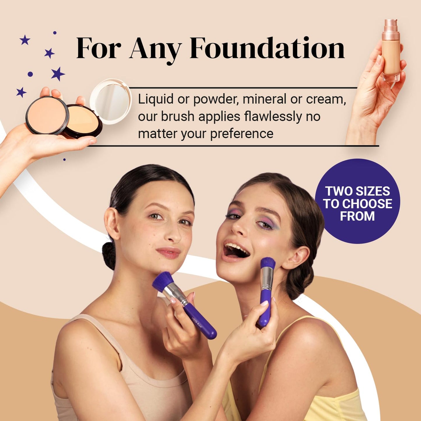 Keshima Large Flat Top Kabuki Foundation Brush - Neon Purple Premium Makeup Brush for Liquid, Cream, and Powder - Buffing, Blending, and Face - 1.6"