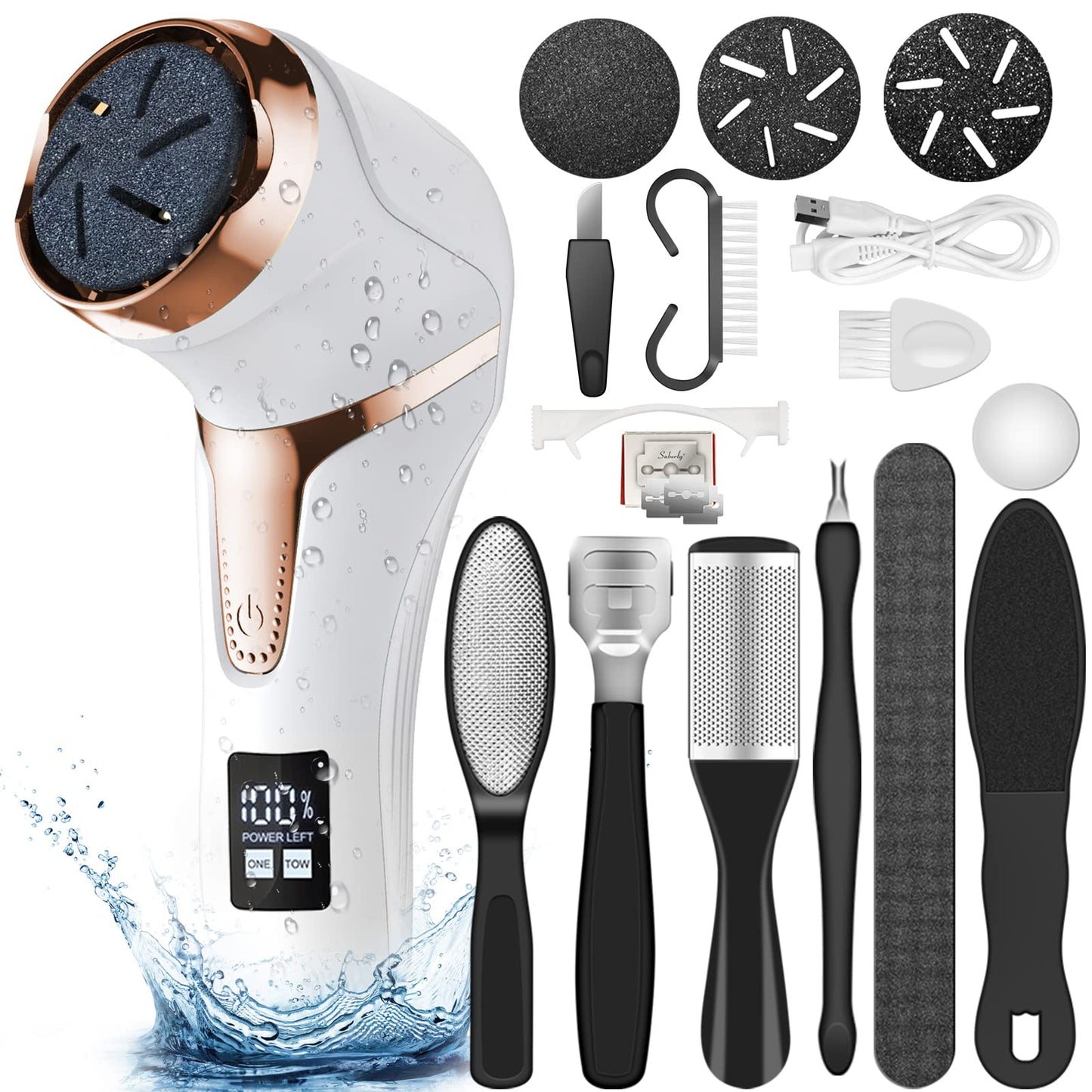 Hoxida Electric Callus Remover for Feet (with Dander Vacuum Cleaner), Quartz, Rechargeable Foot Pedicure Tools Foot File, Professional Foot Care Kit