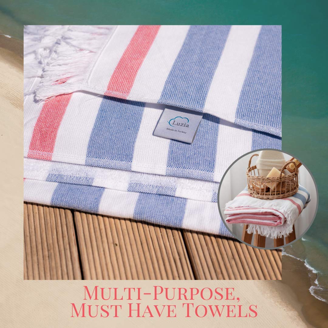 Luzia Striped Peshtemal Multi-Use Towel - Beach, Pool and Bathroom (Single, 40 x 70 inches) 100% Turkish Cotton, Premium, Stylish, Soft, Absorbent…