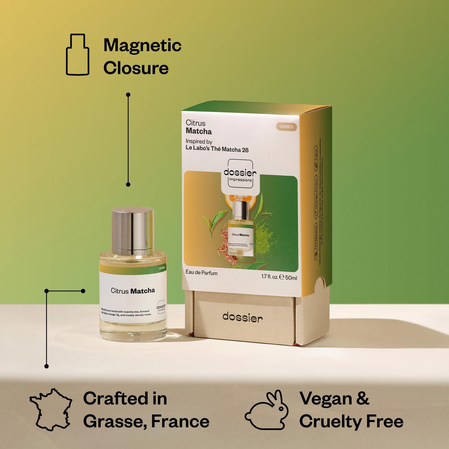Dossier - Citrus Matcha - Eau de Parfum - Long-Lasting Fresh Citrus Green Fragrance - Unisex - 1.7 fl oz (50ml) Beauty & Personal Care Dossier