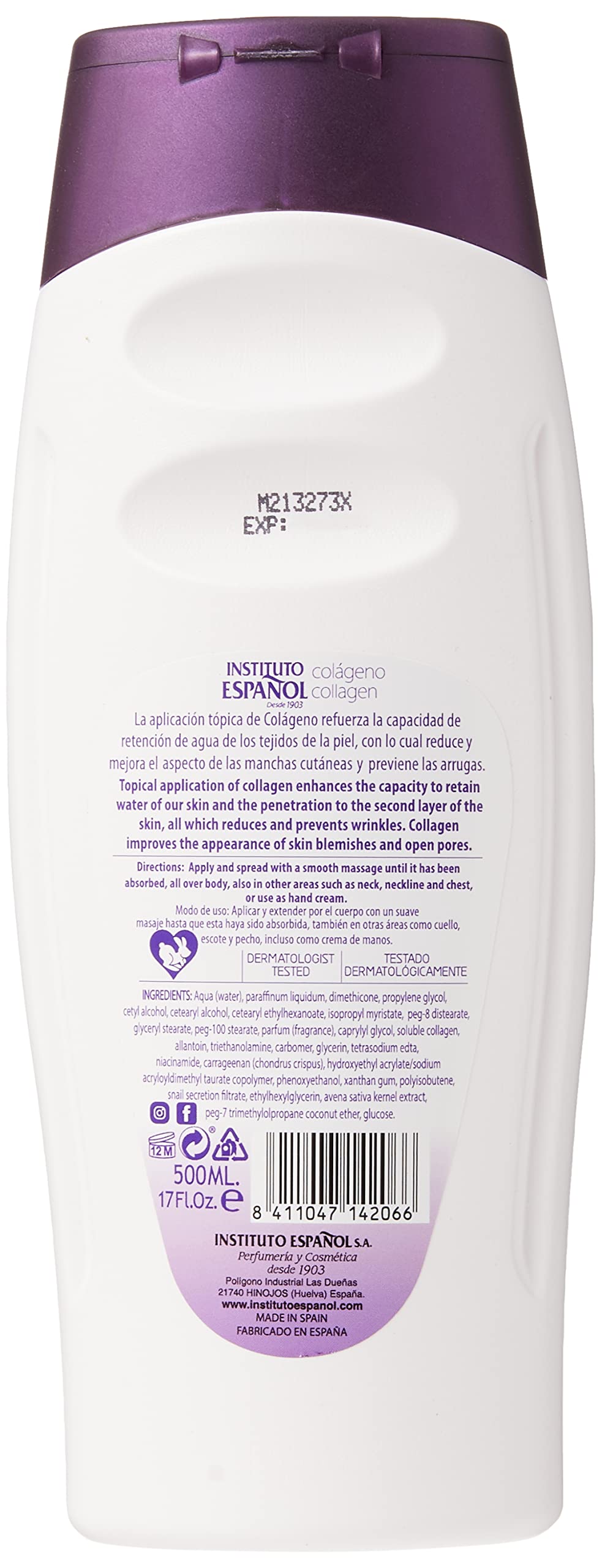 Avena Instituto Espanol Collagen body regeneration softens Moisturizes, Locion de Colageno 500ml