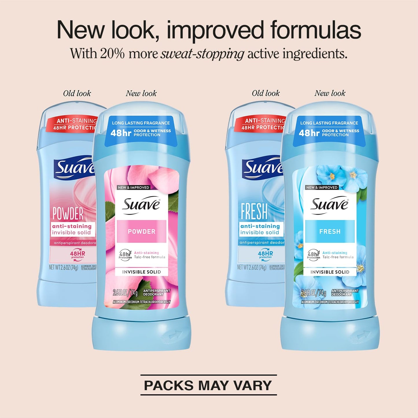 Suave Antiperspirant Deodorant for Women, Fresh & Powder Variety 2-Pack - Anti-Staining Invisible Solid Sticks, Talc-Free, 2.6 Oz Ea Beauty and Personal Care Suave