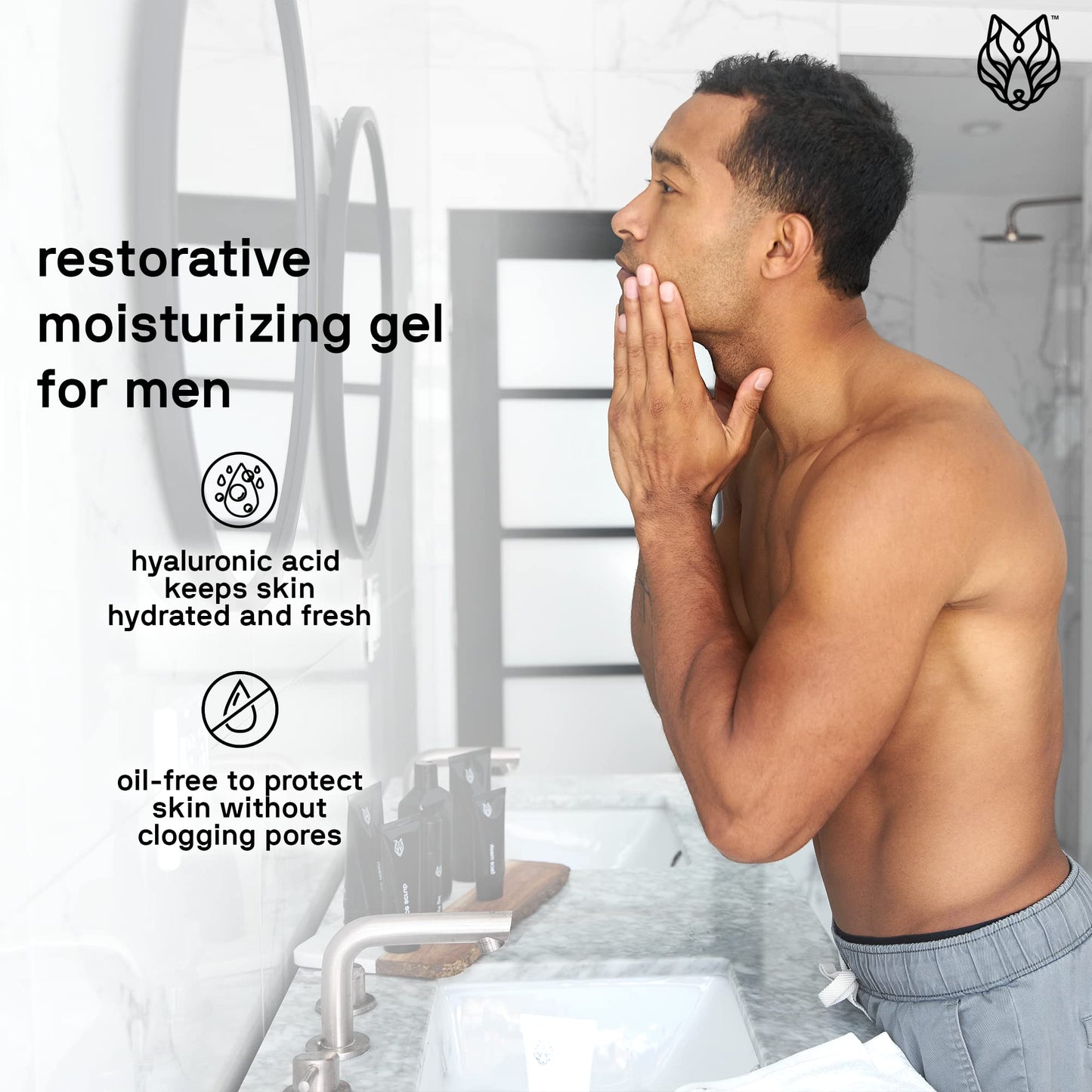 Black Wolf - Men’s Face Moisturizing Gel- 1.7 Fl Oz- Hyaluronic Acid and Aloe Vera Hydrate Your Skin and Leave It Feeling Smoother- Great for Oily