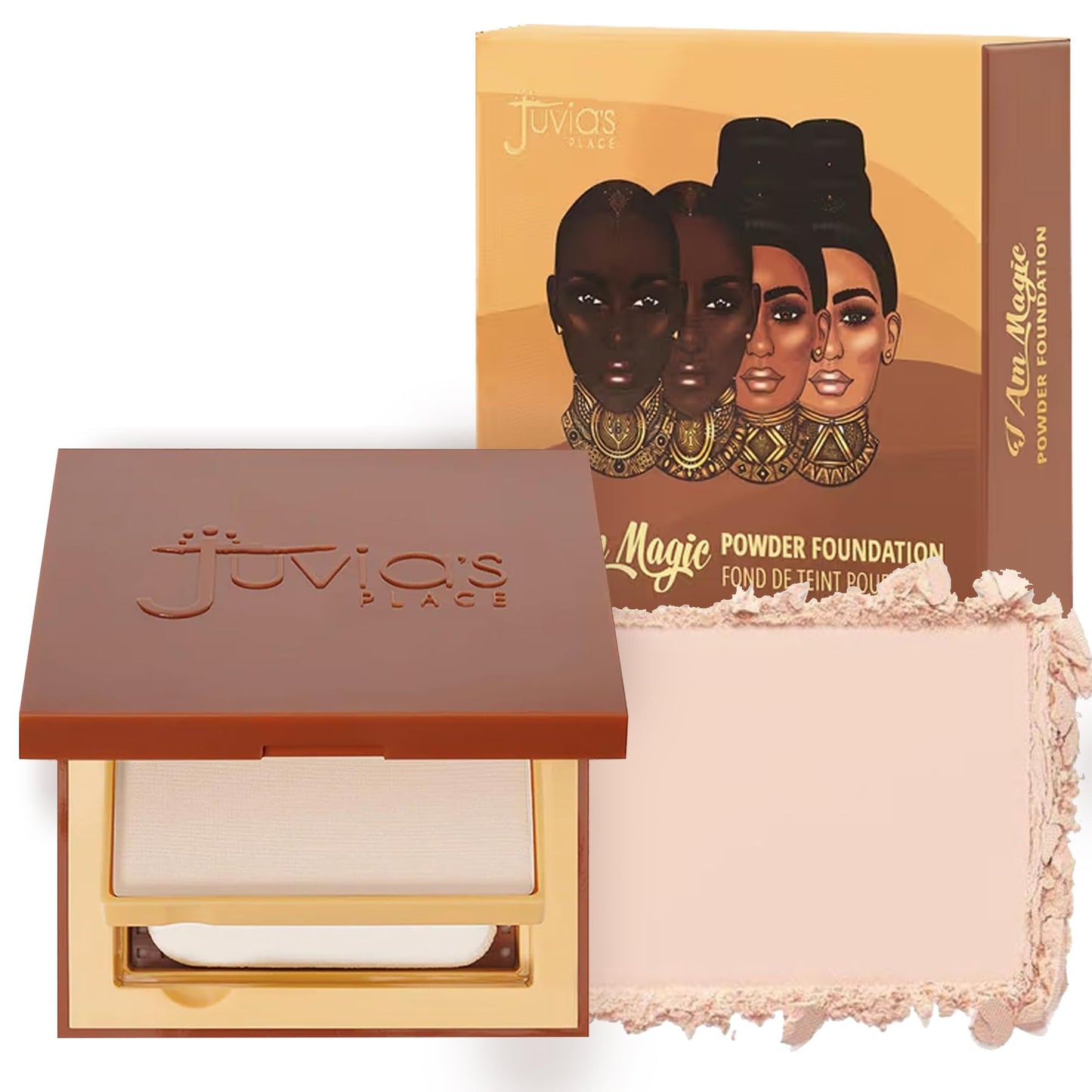 Juvia's Place I Am Magic Powder Foundation - VL2 Valencia - Buildable-Coverage Mattifying Pressed Powder for Pore Vanished Skin - Lightweight Matte