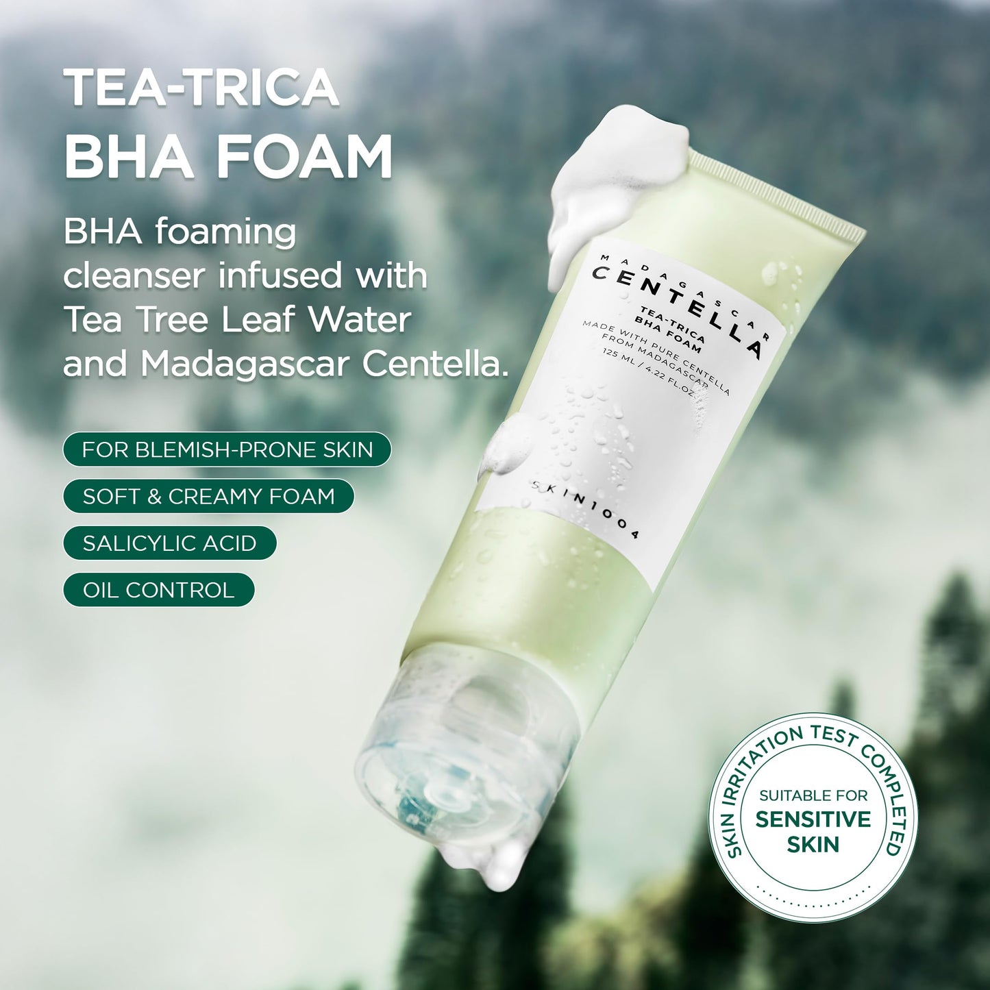 SKIN1004 Tea-Trica BHA Foam, Makeup Remover with Centella Asiatica & Tea Tree, Korean Face Cleanser for Oil & Sebum Balance, Cleansing Foam Beauty and Personal Care SKIN1004
