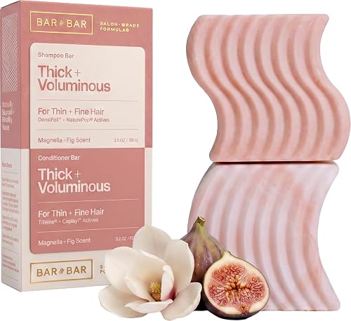 Bar and Bar Shampoo and Conditioner Bar Set - Thick + Voluminous - Volumizing Solid Hair Care Duo - Thin & Fine Hair - Body & Lift - Magnolia & Fig