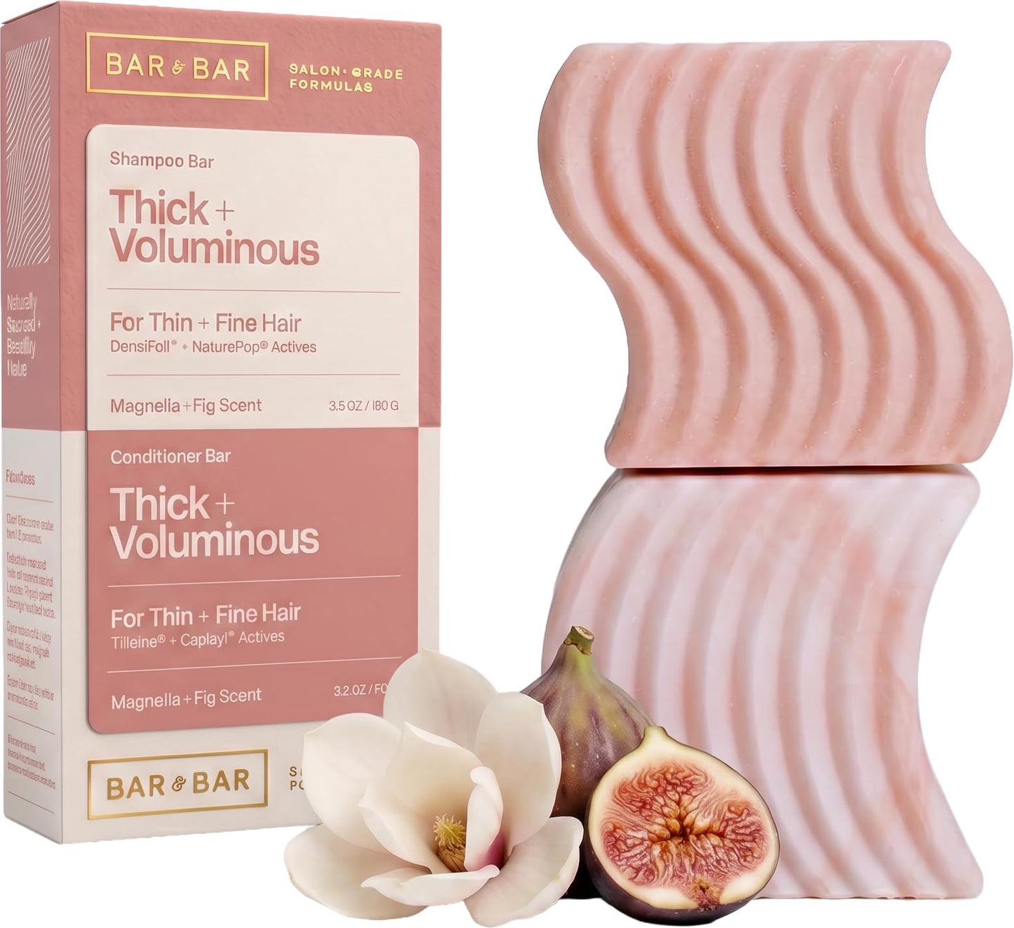 Bar and Bar Shampoo and Conditioner Bar Set - Thick + Voluminous - Volumizing Solid Hair Care Duo - Thin & Fine Hair - Body & Lift - Magnolia & Fig