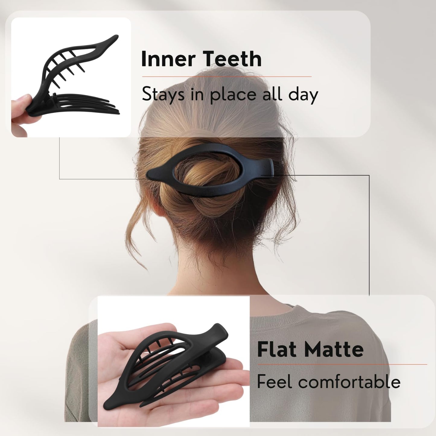 8 Pack Flat Black Hair Clips for Women - Large Matte No-Slip Flat Black Claw Clips for Thick & Thin Hair, Strong Hold French Styling Accessories Beauty and Personal Care CENTSTAR