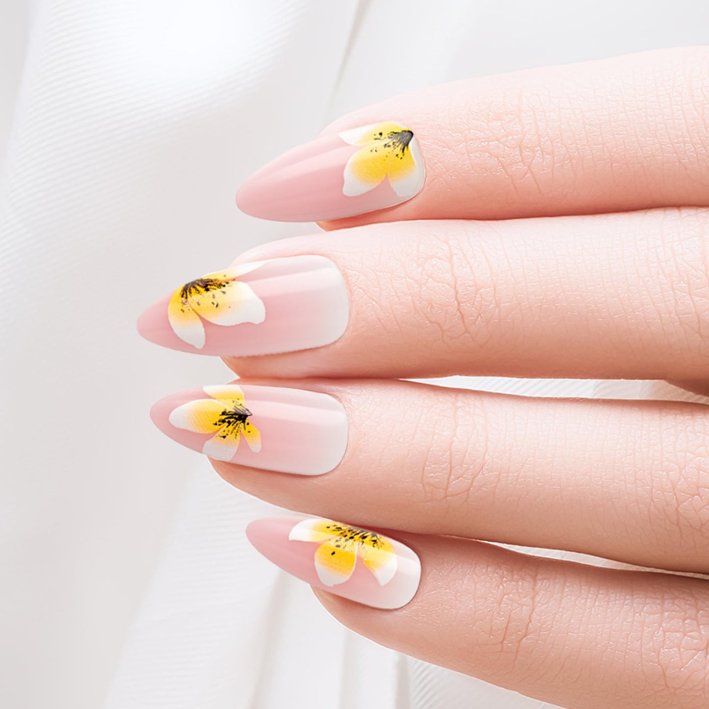 Goldfinger Trendy False Nails Kit, Long Almond Shape Design Nail, Pink & Flower Print, Ready to Wear Gel & Manicure Stick Included, Long-Lasting Beauty & Personal Care Goldfinger