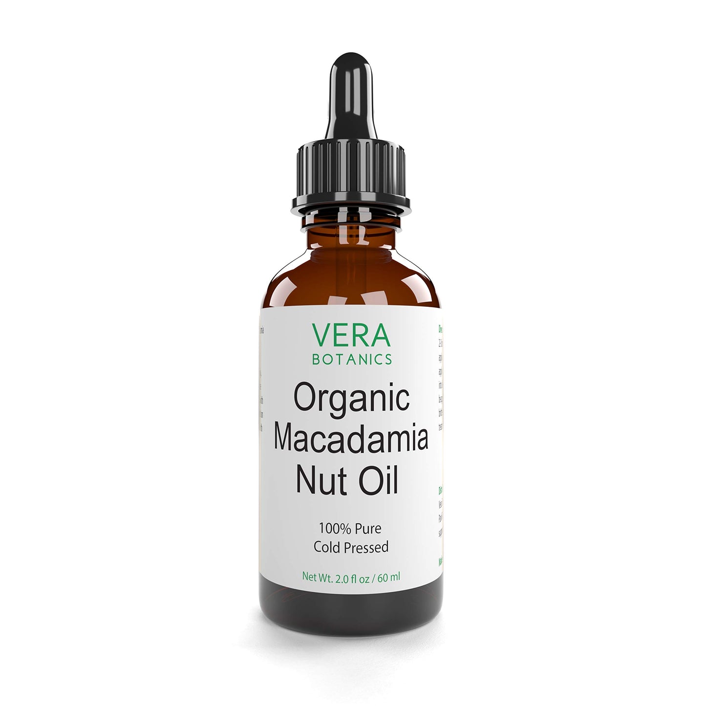 Vera Botanics ORGANIC MACADAMIA NUT OIL 100% Pure & Natural, Unrefined, Cold-Pressed For Face, Dry Skin, Nails, Lips, Body & Hair - Reduce Hair