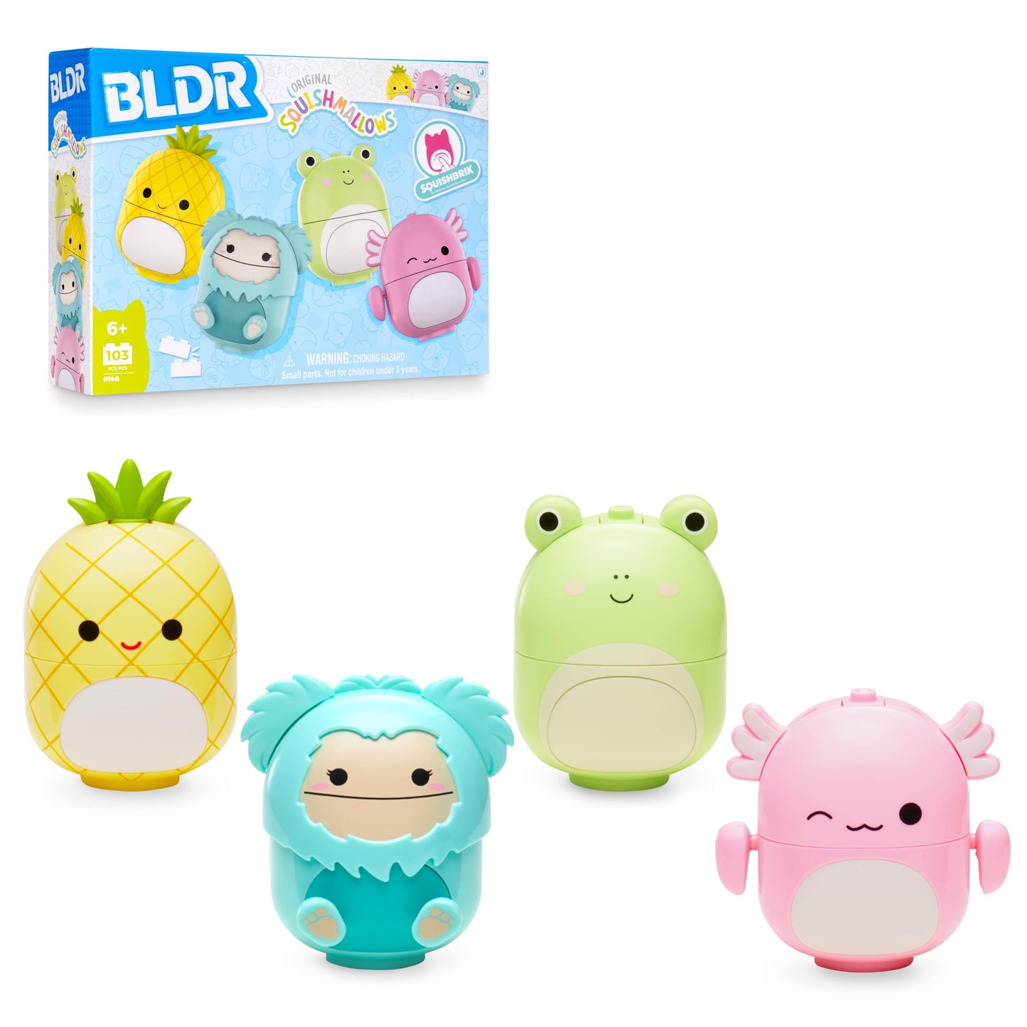 BLDR Squishmallows Buildable Figure Multipack - Maui Pineapple, Joelle Bigfoot, Wendy Frog & Archie Axolotl - Collectible Toy for Fans Ages 8+, 0140