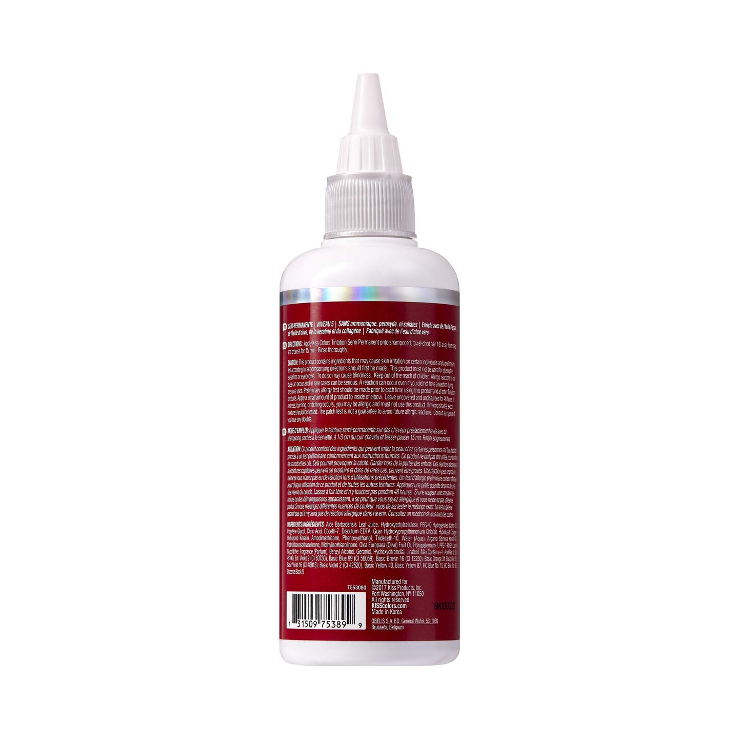 Red by Kiss Tintation Semi-Permanent Hair Color, Aloe Vera Water Based, Argan Oil, Olive Oil, Collagen & Keratin, Long-Lasting Color Dye (Crimson, 5