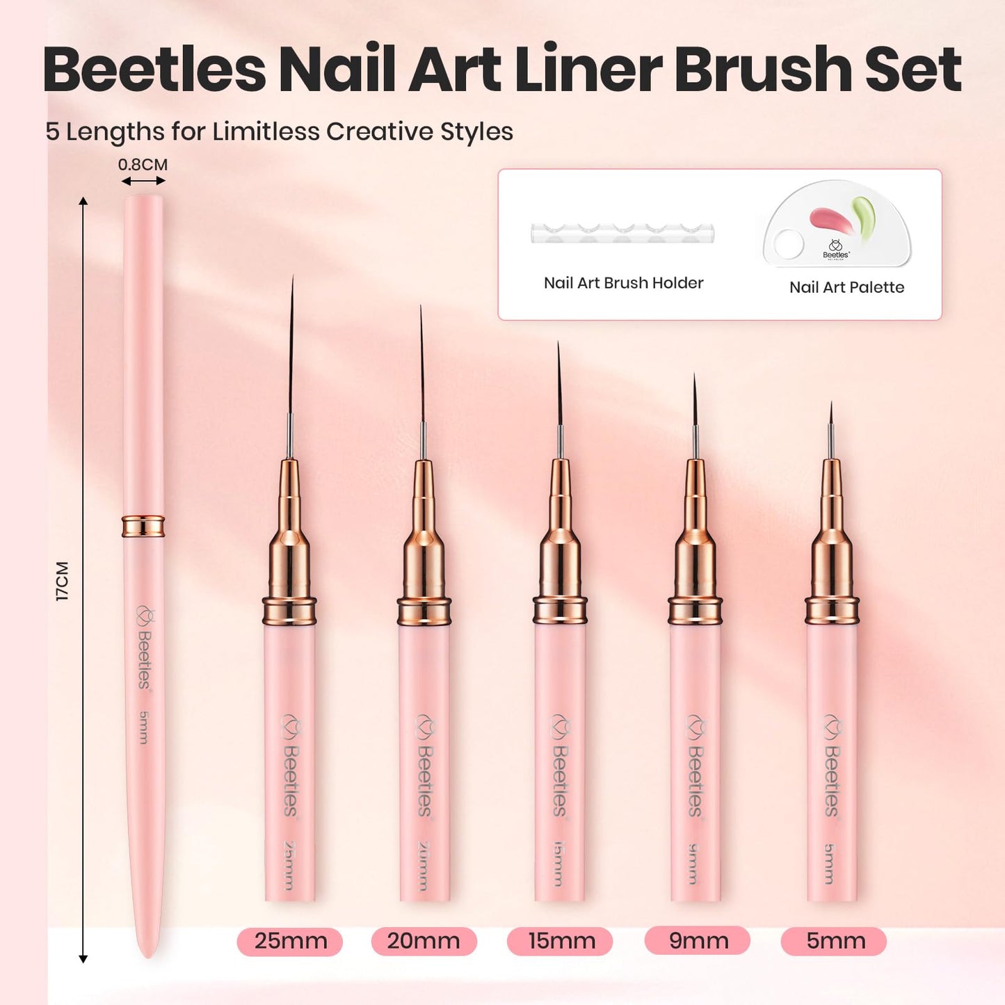 Beetles Nail Art Pens, 5pcs Nail Art Brushes Liner Brushes for Nails Beauty and Personal Care beetles Gel Polish