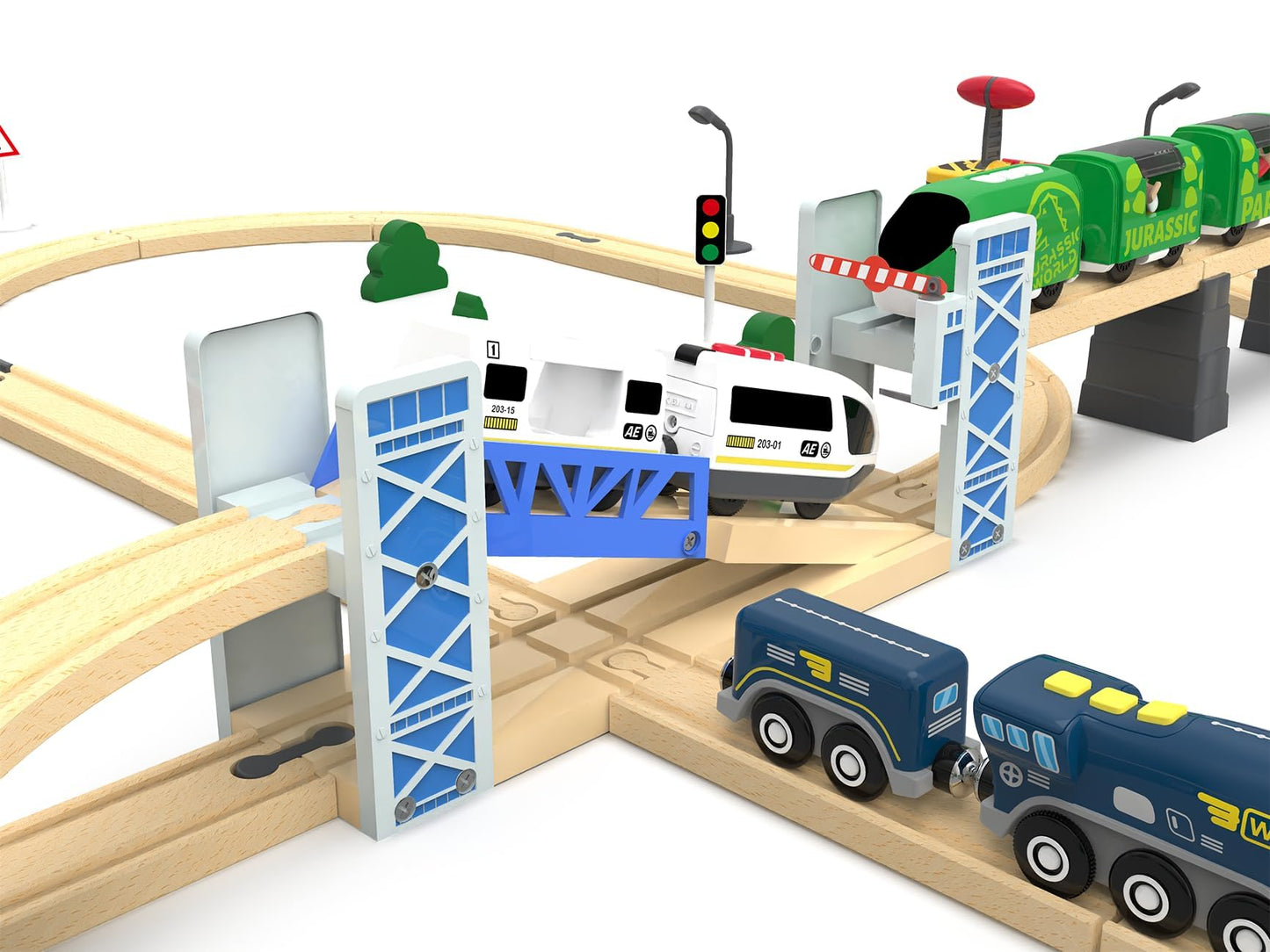 Z MAYABBO Wooden Train Set Accessories Wood Railway Bridge for Railroad Tracks, 2-Level Overpass Compatible for All Railway Tracks System