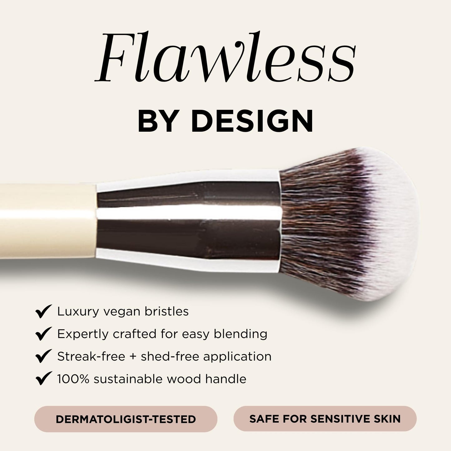 HALEYS Kabuki Makeup Brush - Vegan Foundation Brush for Liquid, Cream & Powder, Seamless Blending Face Brush for Concealer, Blush & Setting Powder
