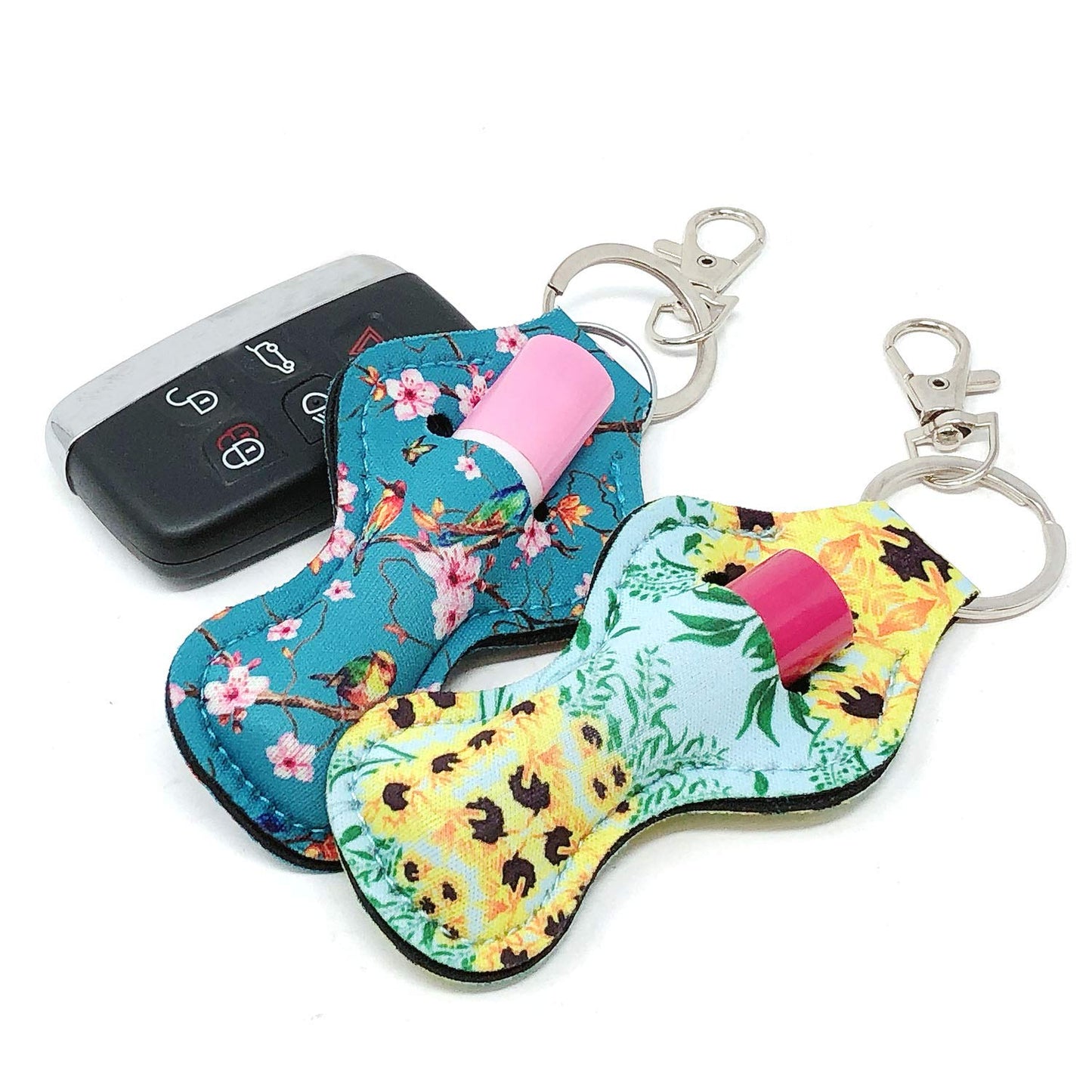 allydrew 10 Pack Chapstick Holder Keychain, Keyring for Lip Balm Lip Gloss Lipstick with 10 Pieces Metal Keyring Clasps, Fun collection
