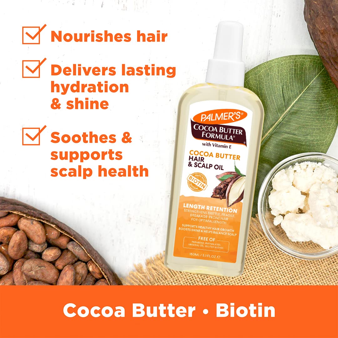 Palmer's Cocoa Butter & Biotin Length Retention Hair and Scalp Oil, 5.1 Ounce (Packaging May Vary)