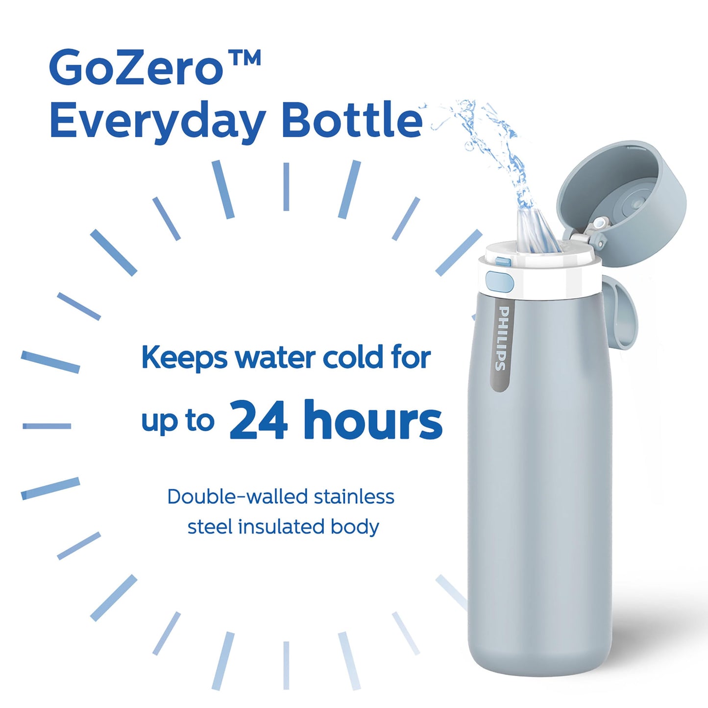 PHILIPS Water Bottle with Filter, Filter Water Bottle Stainless Steel with GoZero Everyday BPA-Free Tap Water Filter, Water Filter Bottle Keep Drink