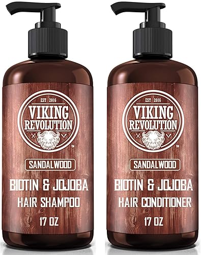 Viking Revolution Sandalwood Shampoo and Conditioner Set with Biotin and Jojoba Oil - Natural Hair Shampoo and Hair Conditioner for Men with Vitamin