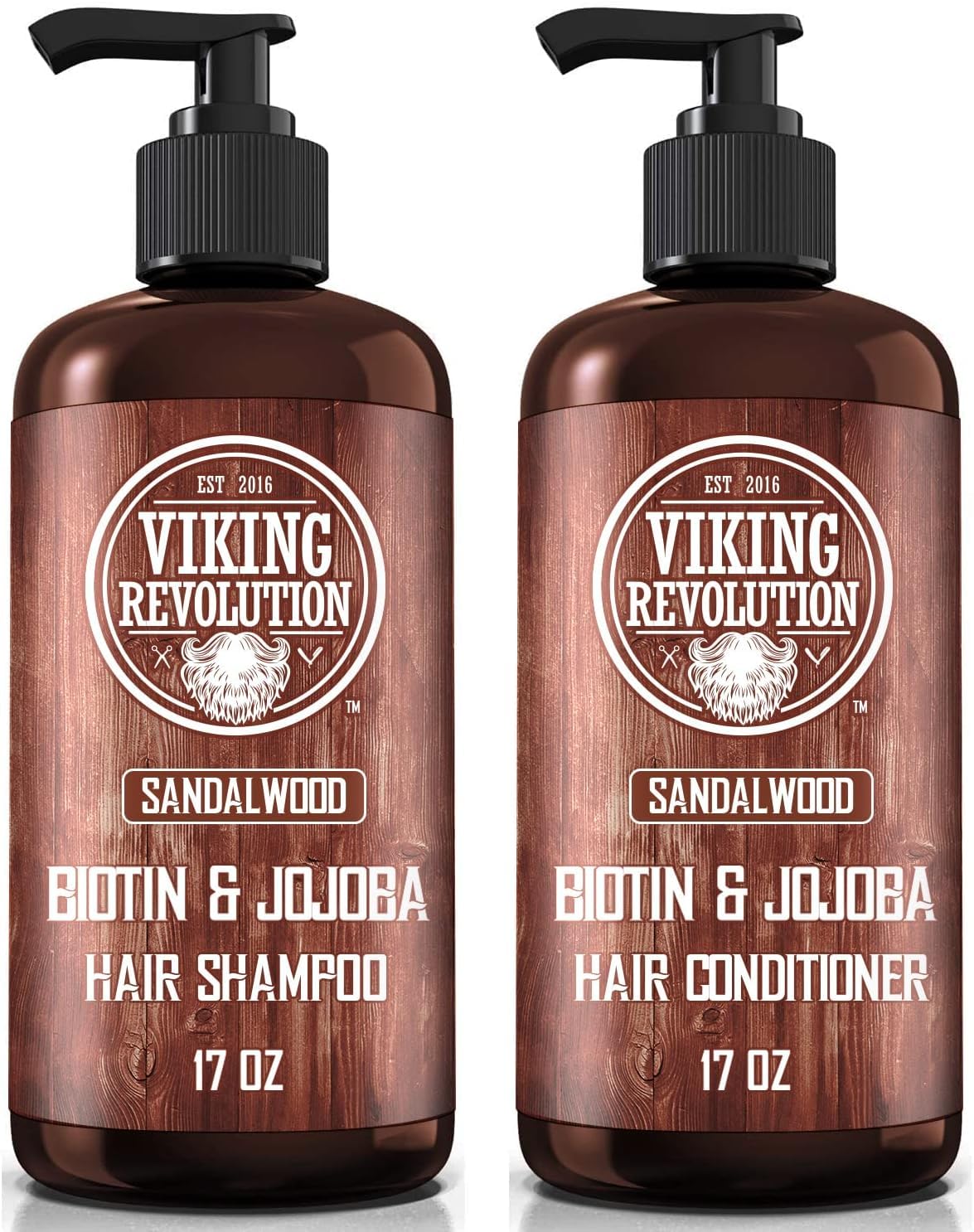Viking Revolution Sandalwood Shampoo and Conditioner Set with Biotin and Jojoba Oil - Natural Hair Shampoo and Hair Conditioner for Men with Vitamin