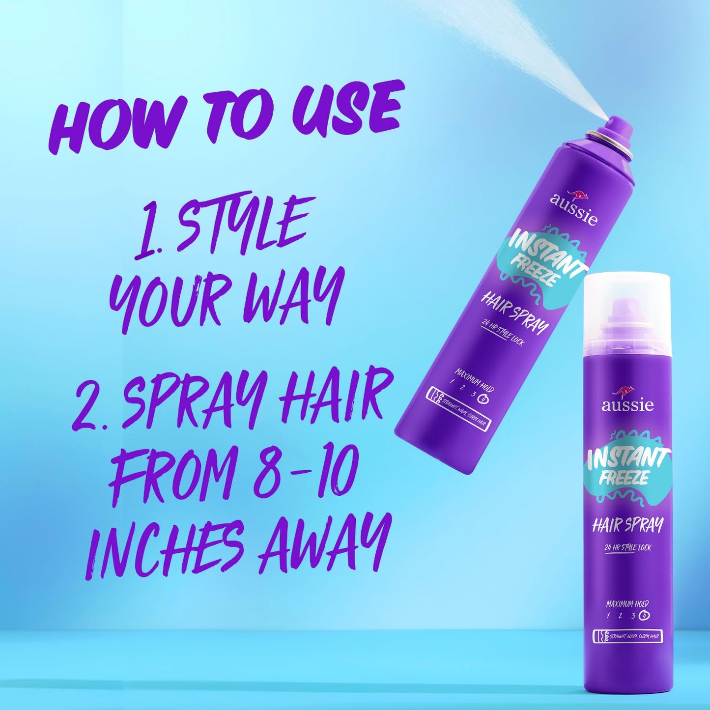 Aussie Instant Freeze Hair Spray for Extreme Hold, Infused with Jojoba Oil & Sea Kelp, Long-Lasting All-Day Hold, Fresh Citrus Scent
