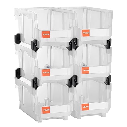 VEVOR Plastic Stackable Storage Bins, 14.8 x 8.5 x 7.1 inch (6 Pack), Plastic Containers for Organizing & Storage Bins for Closet, Garage, Small…
