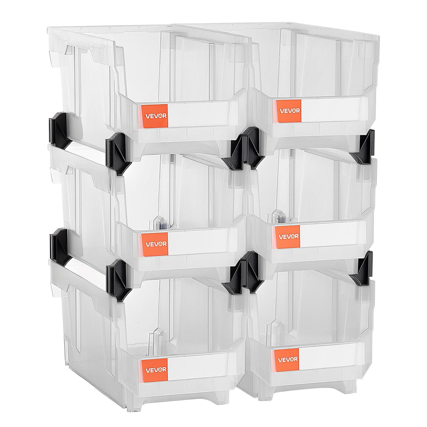 VEVOR Plastic Stackable Storage Bins, 14.8 x 8.5 x 7.1 inch (6 Pack), Plastic Containers for Organizing & Storage Bins for Closet, Garage, Small…