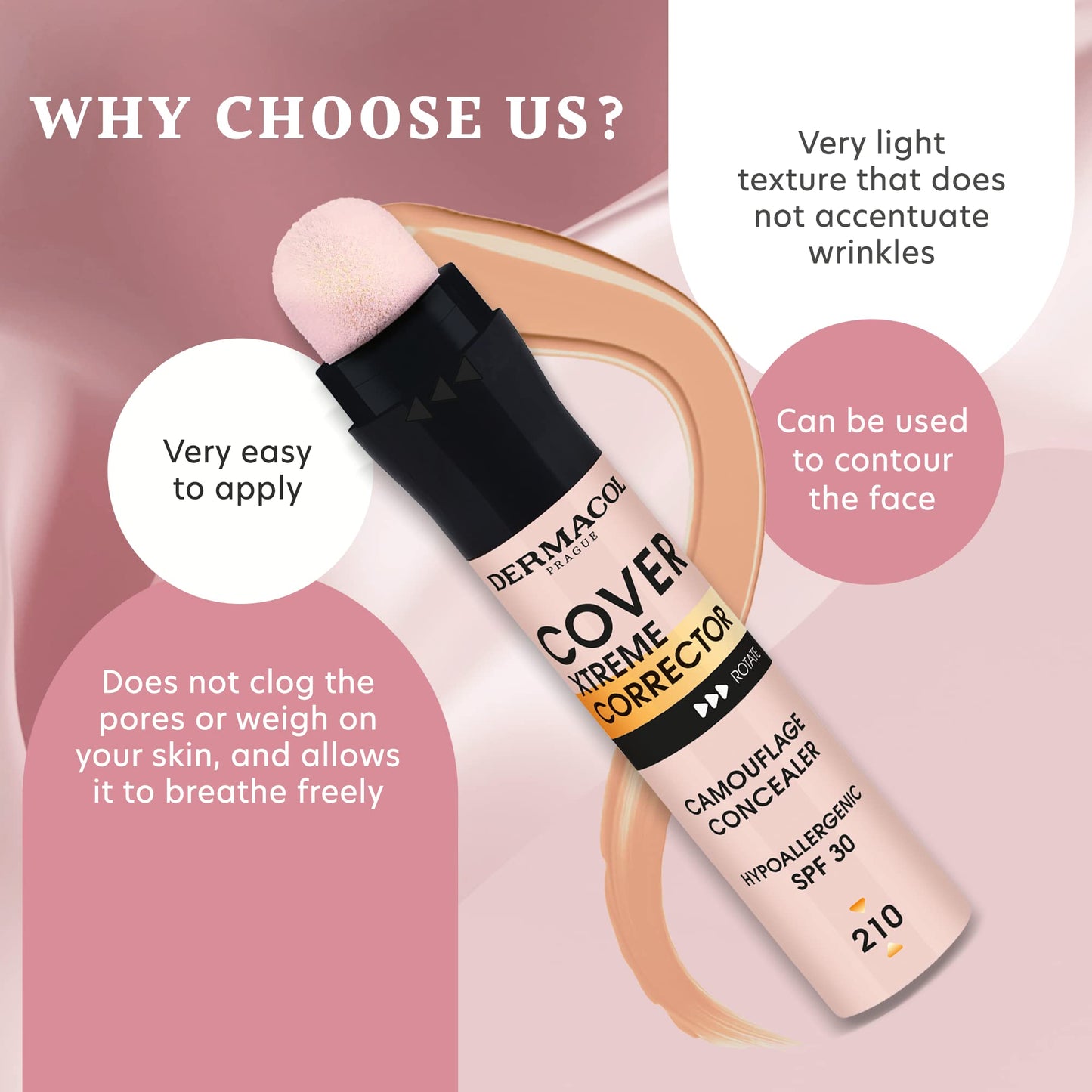 Dermacol - Cover Xtreme Corrector Contour Stick, Long Lasting Non-Allergenic Liquid Contour with SPF30, High Coverage Light Formula Corrector