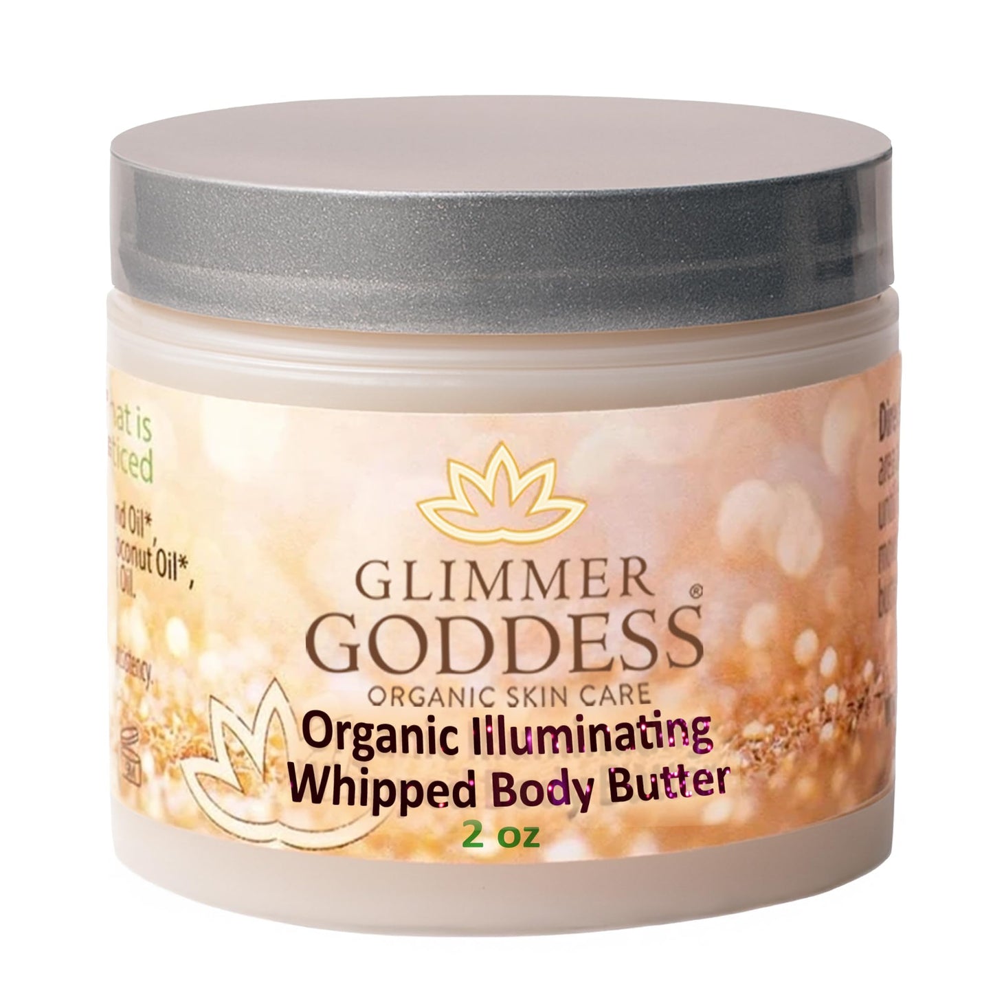 Glimmer Goddess Shimmer Body Butter with Organic Whipped Shea Butter for Hydration, Moisturizing & Silky Natural Glow - Rose Gold Super, 2 oz