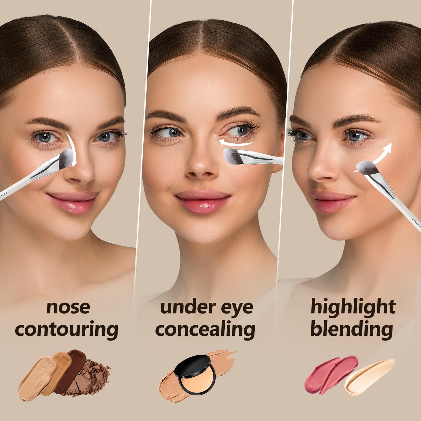 Albeaut Concealer Makeup Brushes 2 PCS Angled Brushes for Liquid, Cream, Stick Concealer Foundation Nose Contour Eyeshadow Blending(193-2pcs) Beauty and Personal Care ALBEAUT