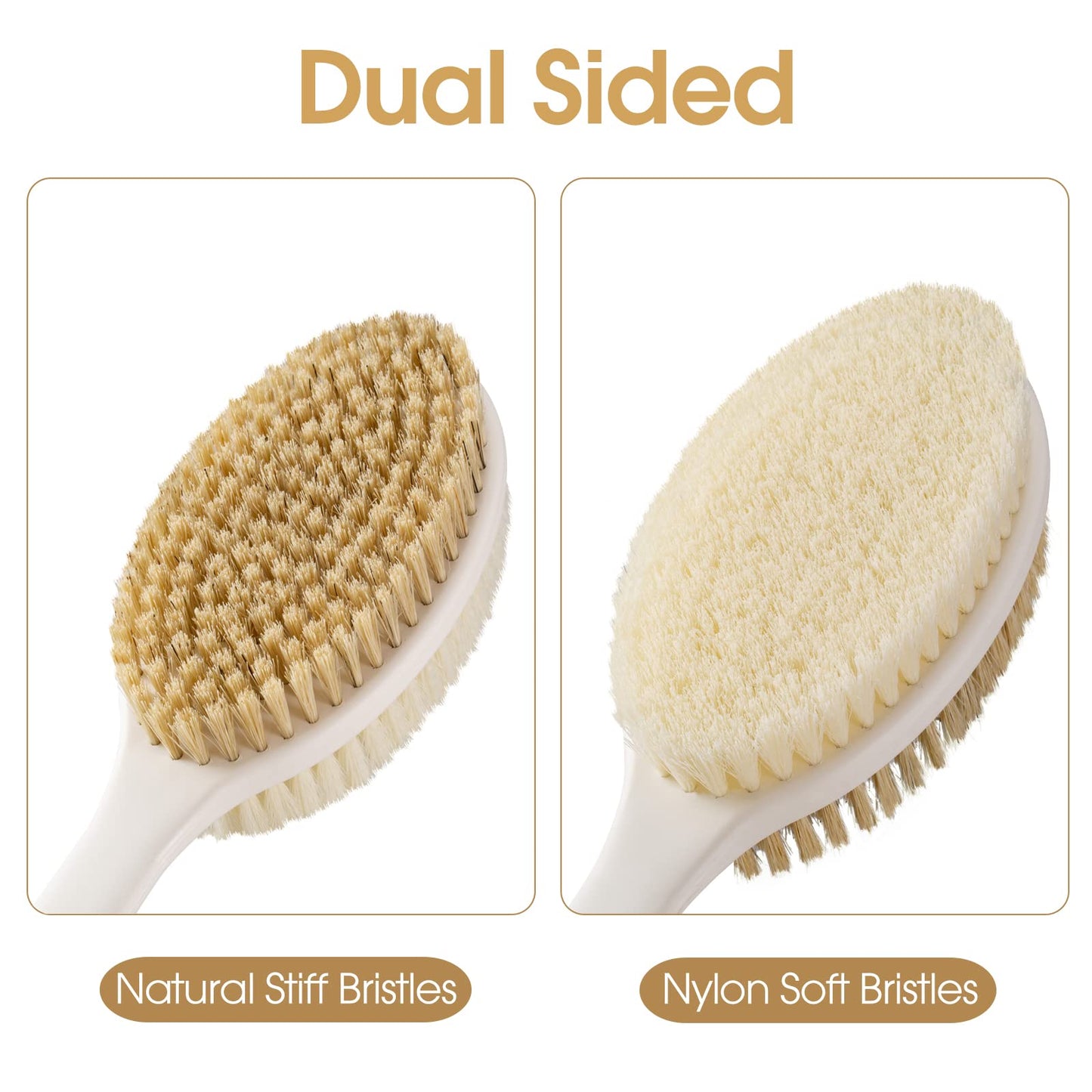 Backski Body Scrubber Anti Slip for Shower,Shower Brush Long Handle with Stiff and Soft Bristles,Body Wash Exfoliating Back Scrubber for Bath or Dry Beauty and Personal Care Backski