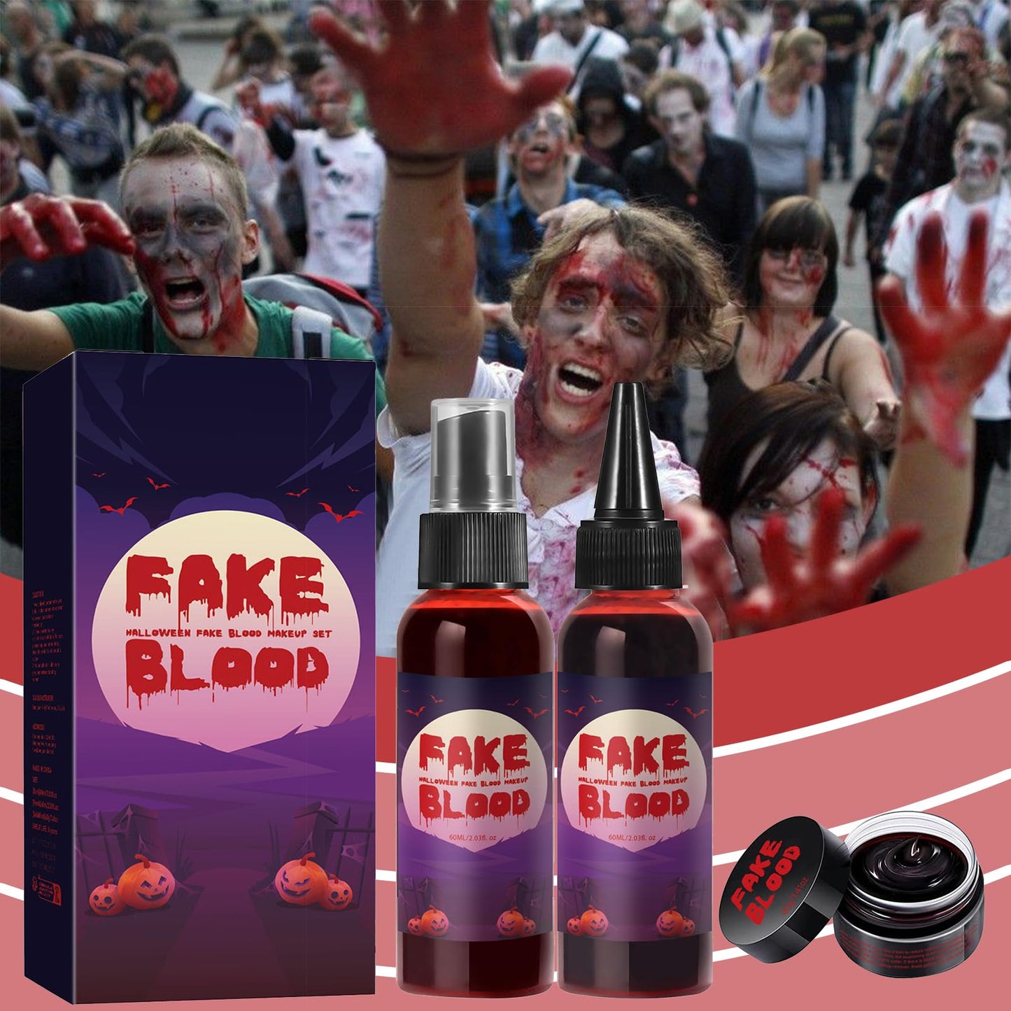 Halloween Fake Blood Makeup Kit, Fake Blood Spray Washable Fake Blood Vampire Makeup Stage for Halloween Zombie Vampire Monster Cosplay & Dress Up