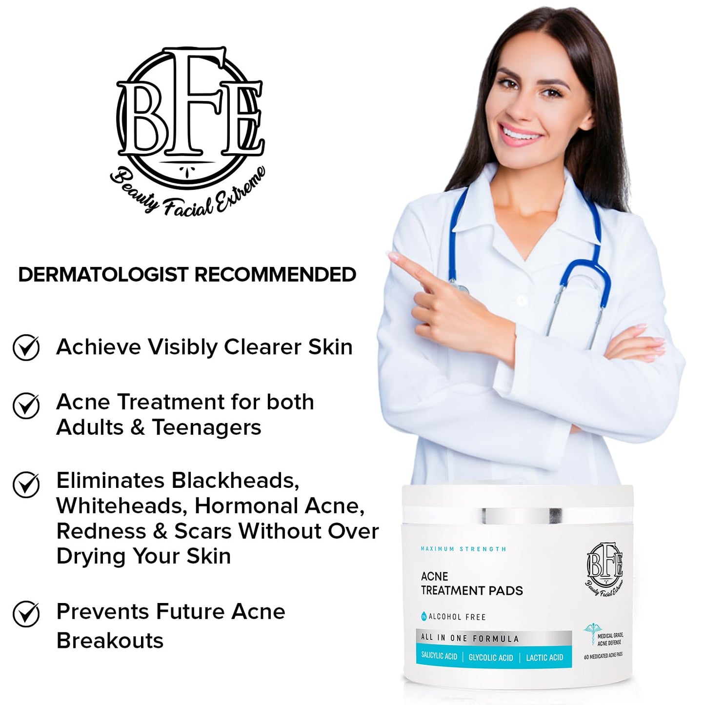 Acne Treatment Pads- Eliminates Cystic Breakouts, Oily Skin & Clogged Pores. Clear Pimple, Whitehead, Blackhead, Dark Spots & Improve Skin Texture.