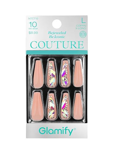 Glamify by Absolute New York Couture Press On Nails - Luxury Rhinestone & Charm Fake Nails, Glossy Reusable Salon Style Acrylic Nails Kit with Glue Beauty & Personal Care Absolute New York