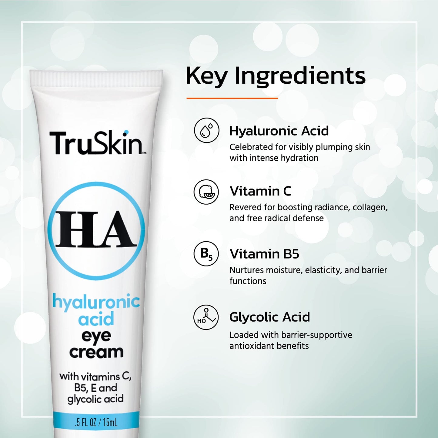 TruSkin Eye Cream for a Hydrated, Brighter-Looking Eye Area - Improve Appearance of Dark Circles & Puffiness - Hyaluronic Acid, Glycolic Acid