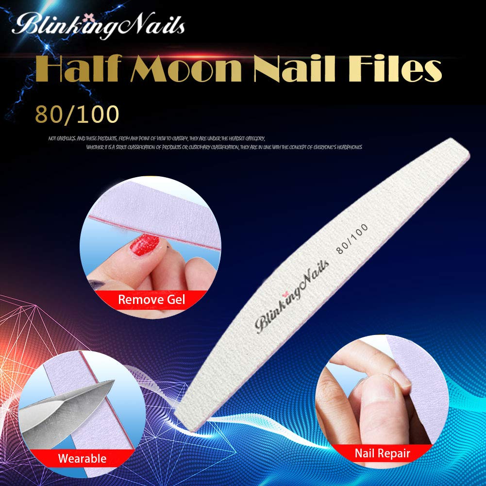 Abrasive Nail File 80/100 Grit 10Pcs Acrylic Nail Files and Buffers, Professional Washable Nail File Buffer Block with Double Sides Designed