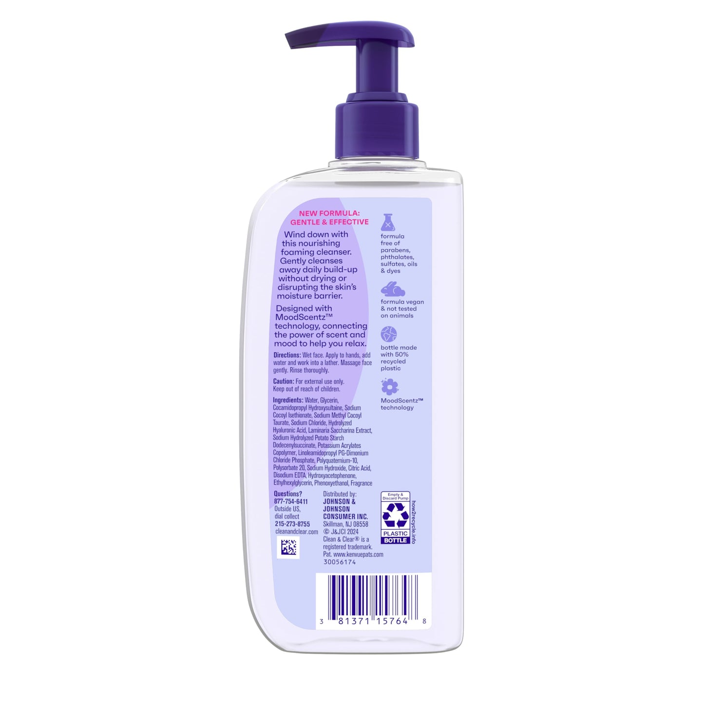 Clean & Clear Night Relaxing Deep Cleaning Oil-Free Night Face Wash, Foaming Facial Cleanser with Hyaluronic Acid & Sea Kelp Extract Gently Removes
