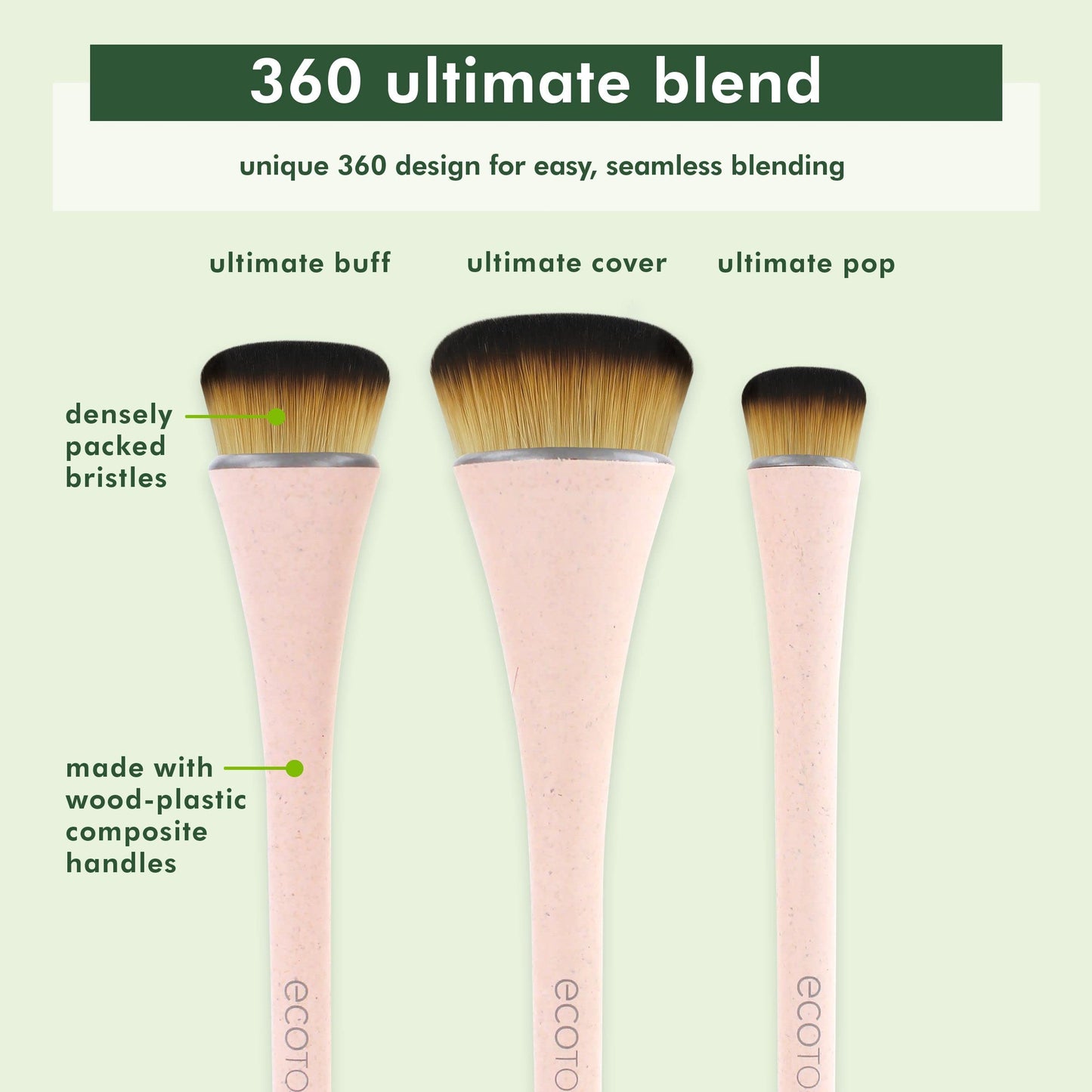 EcoTools 360 Ultimate Blend Makeup Brush Kit, For Cream, Liquid, & Powder Foundation, Blush, & Bronzer, Buff & Blend Makeup, Full Coverage, Dense