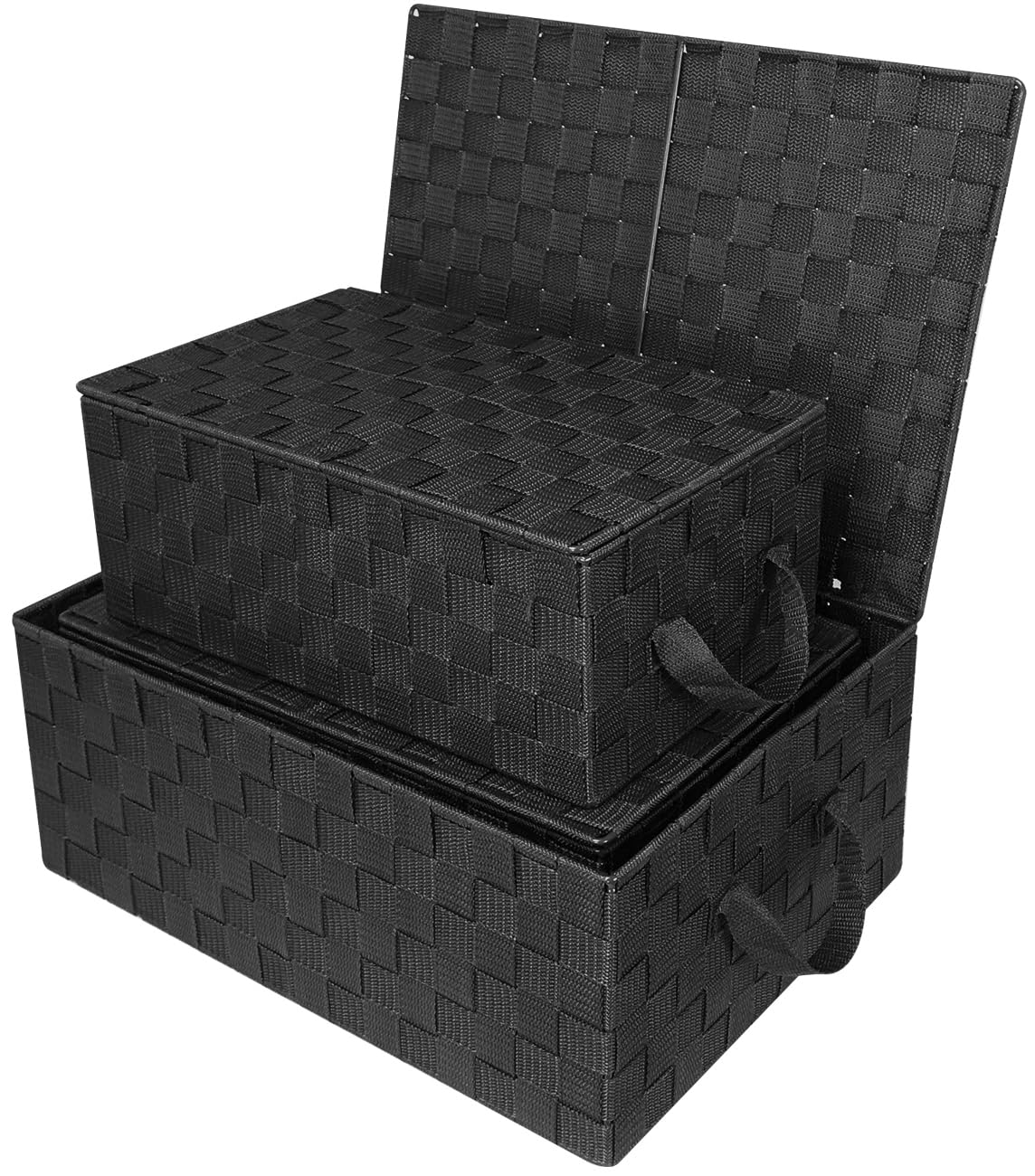 Sorbus Set of 3 Hand-Woven Storage Baskets with Lids - Mesh Design Organizers for Closet, Shelves, and Home Storage (Black)