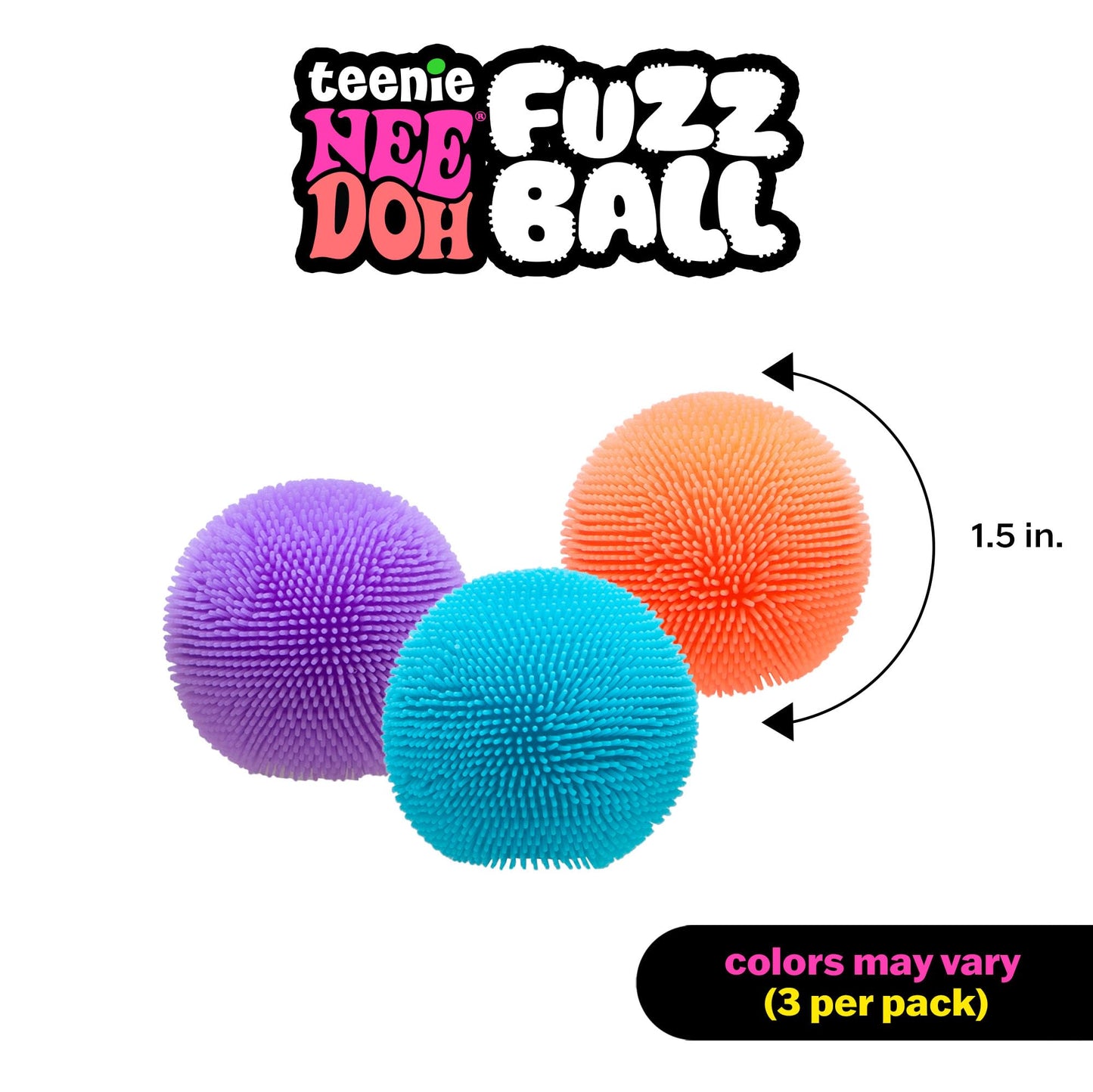 Schylling Teenie NeeDoh Fuzz Ball - Mini Sensory Toy with a Velvet Texture and Soft Cloud Squish - Ages 3 and Up - Color May Vary; Three Fuzz Balls…