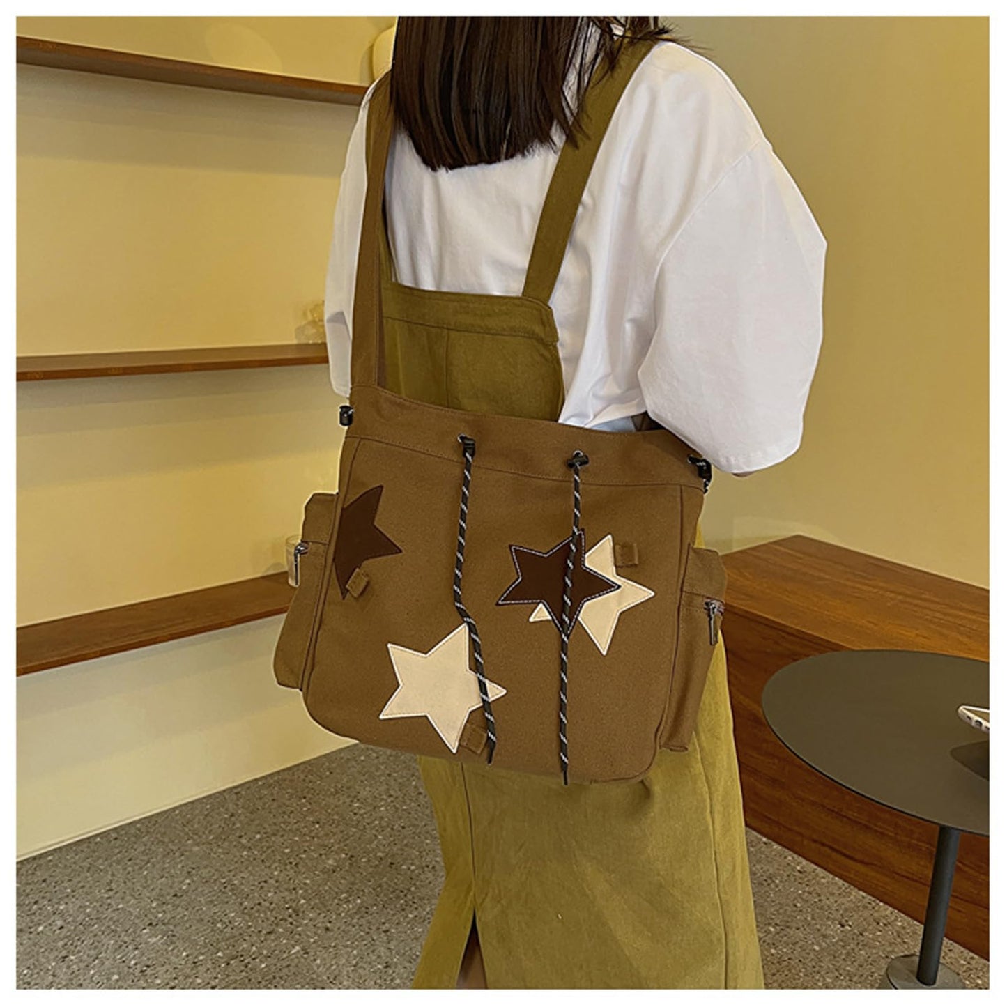 Women's Hippie Crossbody Bag Canvas Handbag Top Zipper Canvas Sling Strap Crossbody Bag Casual Handmade Bag (brown)