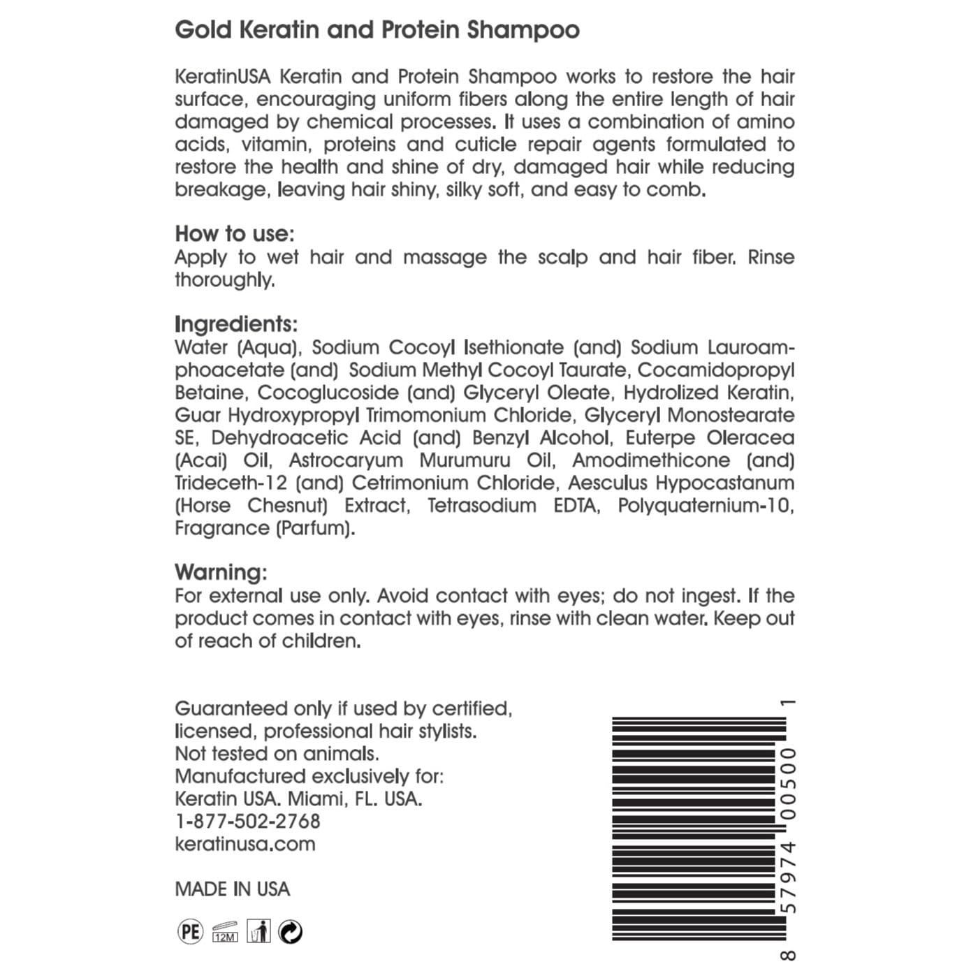 Gold Keratin Protein Shampoo and Conditioner 33.8 oz Duo