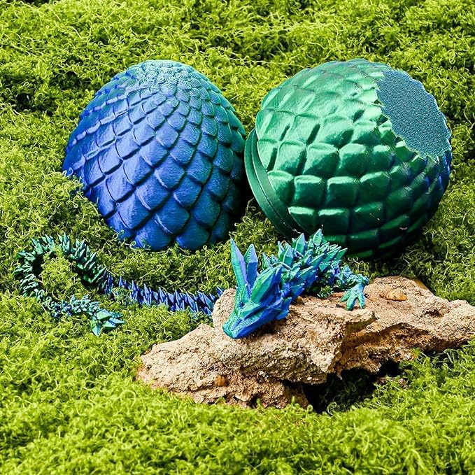 3D Printed Dragon with Surprise Egg – Dinosaur Egg Fidget Toy for Kids, Birthday, Halloween & Christmas Gift Decoration (Green)