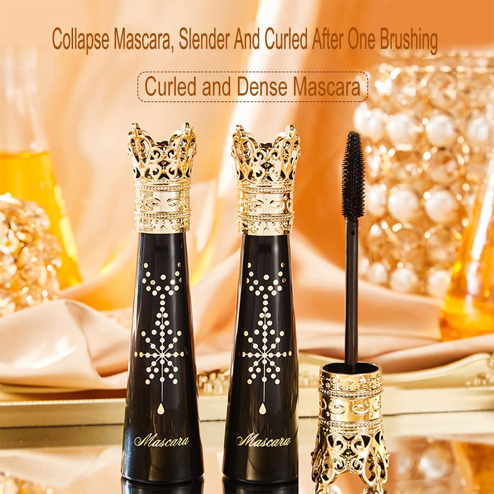 4D Silk Fiber Lash Mascara Waterproof, Liquid Lash Extension Crown Mascara Black Volume and Length, Long Lasting, Thickening & Lengthening, All Day