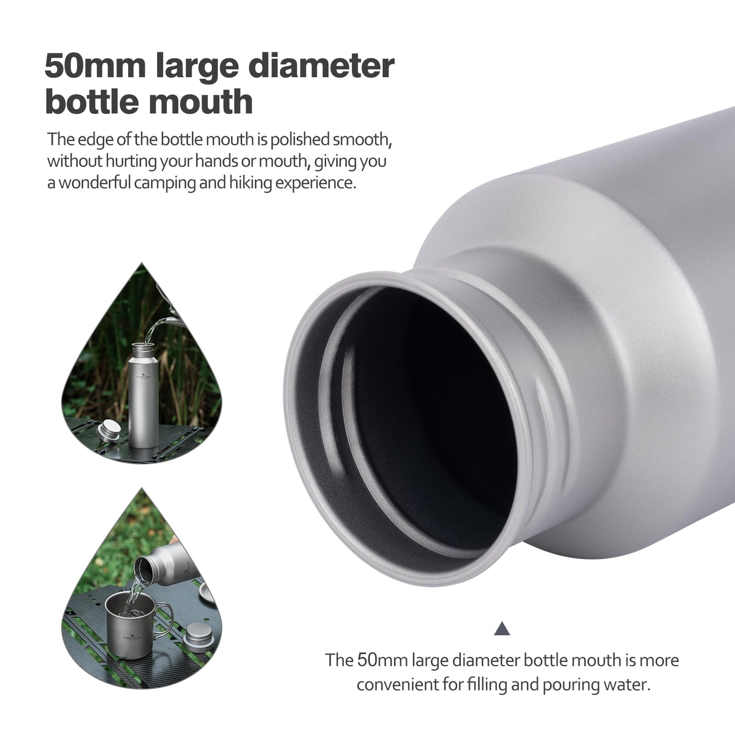 usharedo Outdoor 750ml Titanium Sports Bottle with Lid Flask Wide Mouth Water Bottle Canteen Drinking Bottle for Camping Cycling Hiking Ti3253d